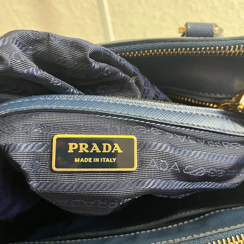 Prada Navy Saffiano Leather Double-Handle Satchel with Gold Hardware - Picture 2 of 16